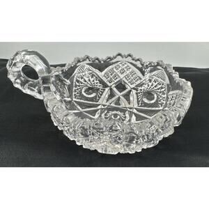 Glass Handled Nappy Dish Vintage T.B. Clark Huyler #587 American Brilliant Cut